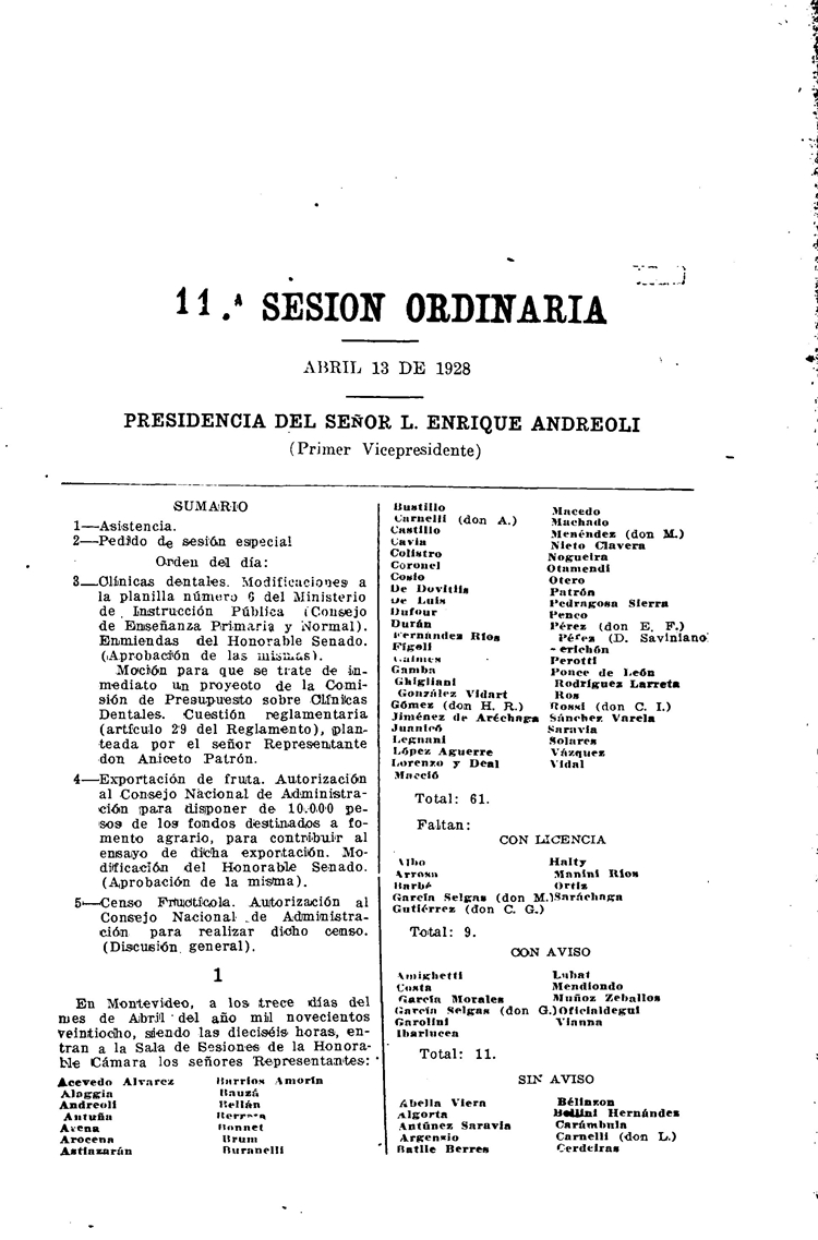 DIARIO DE SESIONES DE LA CAMARA DE REPRESENTANTES del 13/04/1928